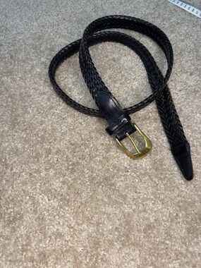 Liz Claiborne Braided Leather Belt in Black with Gold Buckle